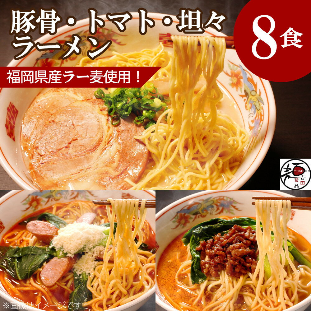 【ふるさと納税】【福岡ラー麦・生麺使用】吉田食品の博多ラーメン8食セット（とんこつ×4・濃口とんこつ×2・トマト×1・担々×1） | 麺 食品 加工食品