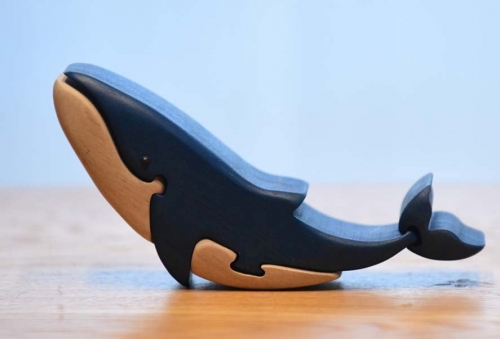 ブルーホエール（シロナガスクジラ）こども　木製パズル　海の生き物　クジラ　プレゼント　置物　玄関