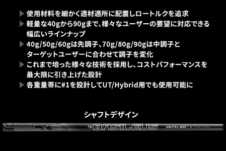 アイアン用カーボンシャフト Basileus BRI 50-R #6-#W セット | シャフト ゴルフ バシレウス
