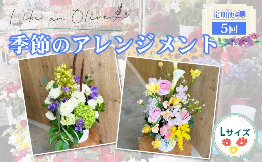 【定期便】アレンジメント【L】（毎月定期便）　【選べる回数：5回】【フラワーアレンジメント アレンジメント 季節の花 生花 花 植物 ブーケ ギフト プレゼント インテリア お楽しみ 】