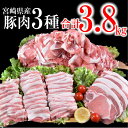 【ふるさと納税】宮崎県産 豚肉【 3,800g】3種セット（ロースとんかつ・豚バラ焼肉・切り落とし）＜1.5-182＞ ふるさと納税 焼肉 豚肉 国産 訳あり 食べ比べ 小分け