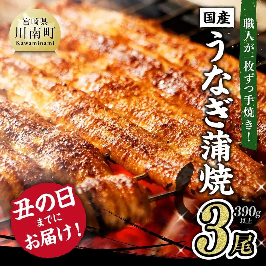 【丑の日までにお届け！】 ひむか 山道うなぎ 蒲焼3尾分 (390g以上) 【 国産 九州産 宮崎県産 うなぎ ウナギ 鰻 鰻の蒲焼き 蒲焼 】