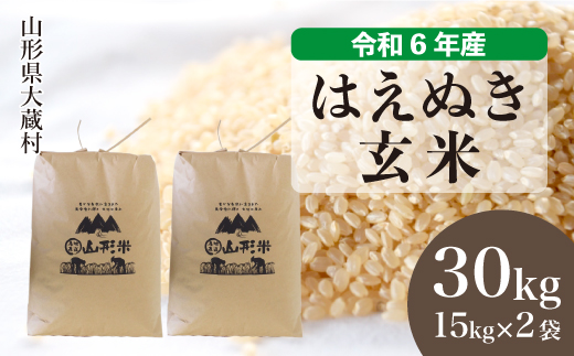 ＜令和6年産米＞令和7年3月下旬発送　はえぬき 【玄米】 30kg （15kg×2袋） 沖縄県・離島配送不可  大蔵村