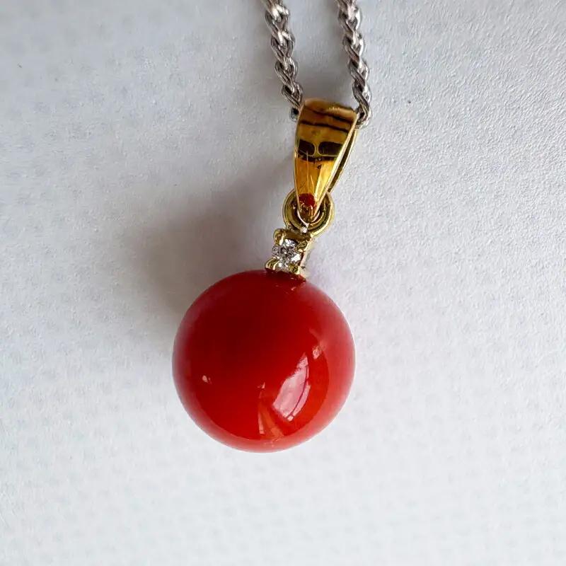 赤TamaペンダントTOP 8.1mm(ダイヤ1個)