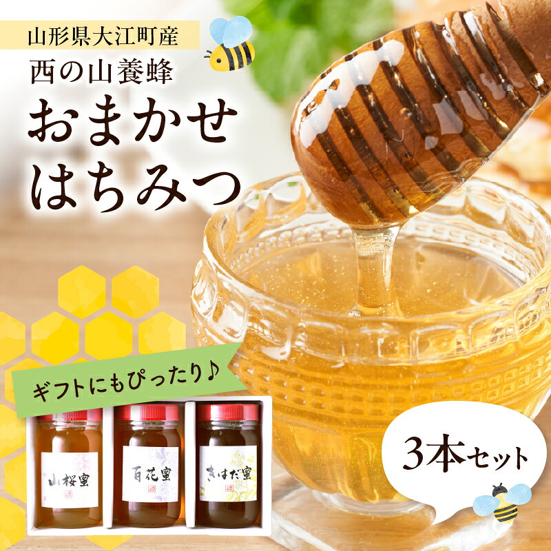 【ふるさと納税】山形県大江町 西の山養蜂 生はちみつ（ピュアハニー）3本セット 山形県 大江町 はちみつ 蜂蜜 生蜂蜜 生はちみつ 天然 山桜蜜 アカシア蜜 キハダ蜜 百花蜜