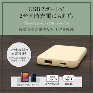 Owltech USB Type-Cケーブル付属 小型軽量モバイルバッテリー 5000mAh USB Type-C入出力＋ USB Type-A出力 OWL-LPB5012-Rシリーズ サンドベージュ