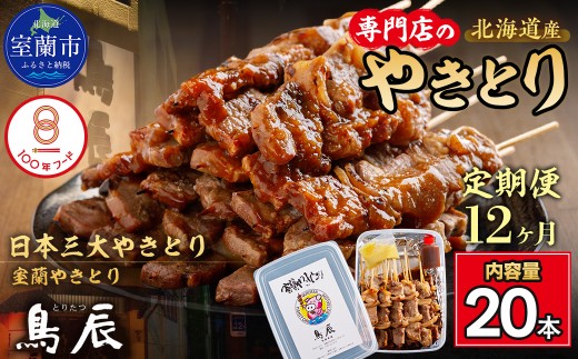【12ヶ月定期便】【室蘭やきとり鳥辰本店】豚精肉串20本 【 ふるさと納税 人気 おすすめ ランキング 北海道 室蘭 豚 豚肉 豚串 精肉 串 洋がらし やきとり 焼き鳥 たれ タレ 人気 自宅用 贈答 ギフト バーベキュー 北海道 室蘭市 送料無料 】 MROY004