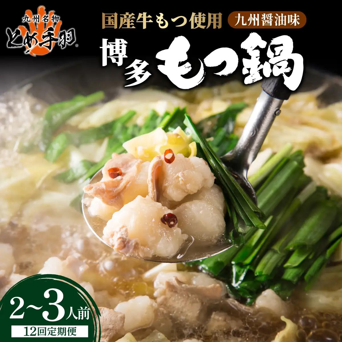 ＜定期便・全12回＞九州名物 とめ手羽 博多 もつ鍋 セット 九州しょうゆ味 2-3人前