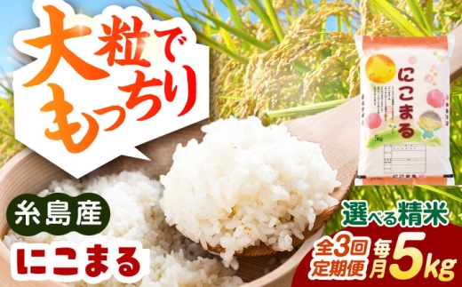 【白米】【全3回定期便】【精米方法が選べる！】にこまる 5kg（5kg×1袋） 糸島市 / 玄米・精米専門店 新飼宗一郎商店 [ADE022-1]