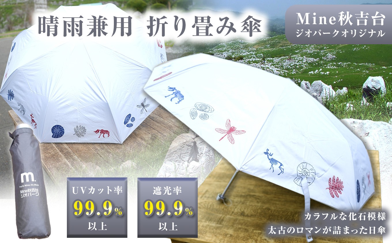 
                  Mine 秋吉台 ジオパーク オリジナル 晴 雨 兼用 折り畳み 傘 ｜ 小物 傘 日傘 晴雨兼用 UVカット 遮光 化石 フズリナ オリジナル 限定 ジオパーク 秋吉台 山口県 山口 美祢市 美祢
                