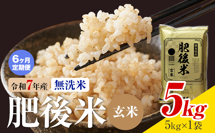 【6ヶ月定期便】熊本県産 肥後米 無洗米 玄米 5kg 1袋5kg 米 お米 令和7年産 九州産 熊本県産 ブレンド米 送料無料《お申込み翌月に出荷予定》玄米 無洗米 米