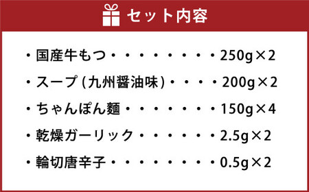 博多菊ひら厳選 国産 若牛もつ鍋 セット ( 九州醤油味 2人前×2セット)