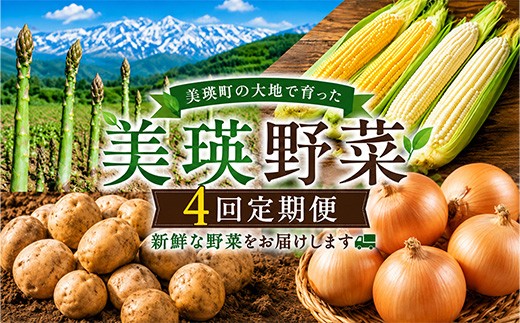 【令和9年産 先行予約】野菜 定期便 4回便 アスパラ とうもろこし じゃがいも 玉ねぎ 北海道美瑛町 おおとり｜野菜 野菜セット 定期便グリーンアスパラ アスパラガス スイートコーン トウモロコシ コーン とうきび ジャガイモ 芋 じゃが芋 いも たまねぎ タマネギ 北海道 美瑛町 美瑛 びえい [036-55]