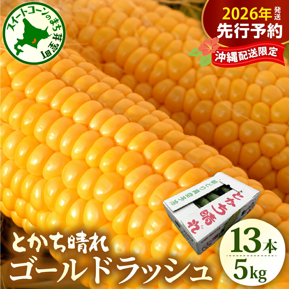 【ふるさと納税】【先行予約】 沖縄配送限定 2026年産 とうもろこし 北海道産 スイートコーン ゴールドラッシュ 13本 2L 5kg 【2026年7月下旬～8月10日頃配送】 甘い 人気 朝採り 産地直送 送料無料 期間限定 数量限定 北海道 十勝 芽室町 めむろ