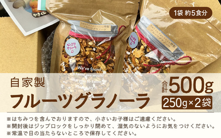 無添加 自家製 フルーツグラノーラ 250g×2袋（計500g） ／ 着色料不使用 オーガニック 果物 ドライフルーツ オートミール ヨーグルト 牛乳 シリアル 朝食 グルメ お取り寄せ ギフト 国産