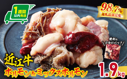 【1週間以内発送】数量限定 希少近江牛ホルモン＆ミックスホルモン 合計1.9kg【FO05W】（滋賀県　近江八幡市）