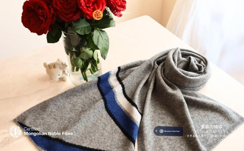 G3319 『Noble Fibre』100％カシミヤ・マフラー グレーインターシャ