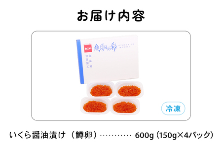 いくら 醤油漬（鱒卵）150g×4P入（600g）　お正月　人気　魚卵　高級　 醤油漬け 小分け 北海道 ごはんのお供 海鮮 魚卵  魚貝類 保管便利 小分けタイプ いくら醤油漬  おせち