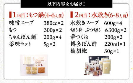 【全2回定期便】 【一藤】 もつ鍋味噌味 4〜6人前 × 博多華味鳥 水炊き 6〜8人前 [ABZY019]