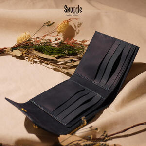 【4色展開】がま口ミドルウォレット　革小物　ハンドメイド　手縫い　一点物　財布　スナッグルレザー 黒