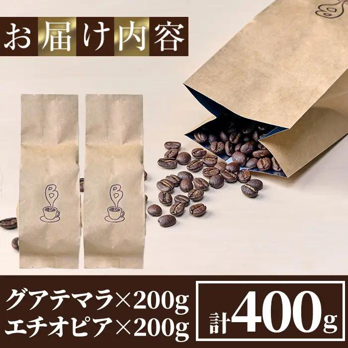 自家焙煎コーヒー豆　厳選ストレート2種400g（グアテマラ200g・エチオピア200g） モカ 珈琲 飲料 ドリンク アウトドア キャンプ おうち時間【BC001】【Backrest Coffee】