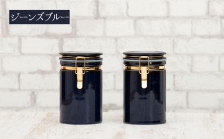 【美濃焼】コーヒーキャニスター200 2個セット ゴールドリング アイボリー×ジーンズブルー【ZERO JAPAN】保存容器 コーヒー豆 紅茶 緑茶 日本茶 陶器 密閉 密封 遮光 コーヒー 豆 粉 