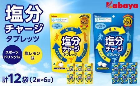 カバヤ　塩分チャージタブレッツ 2種×6袋 計12袋（スポーツドリンク味・塩レモン味）｜カバヤ食品 kabaya かばや 熱中症対策 塩分補給 夏バテ防止 飴 あめ タブレット 塩分チャージタブレッツ お菓子  タブレット セット 岡山市 岡山 詰合せ 詰め合わせ 塩分補給 タブレット
