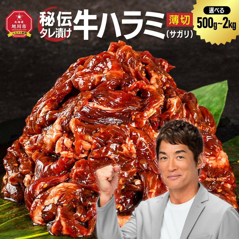 【ふるさと納税】【容量選択可能】秘伝タレ漬け牛ハラミ(サガリ)薄切）500g～2kg（タレ込み） | 牛肉 お肉 焼肉 焼き肉 やきにく焼肉用 タレ 漬け 付き 味付き 薄切り にく 小分け 個包装 冷凍