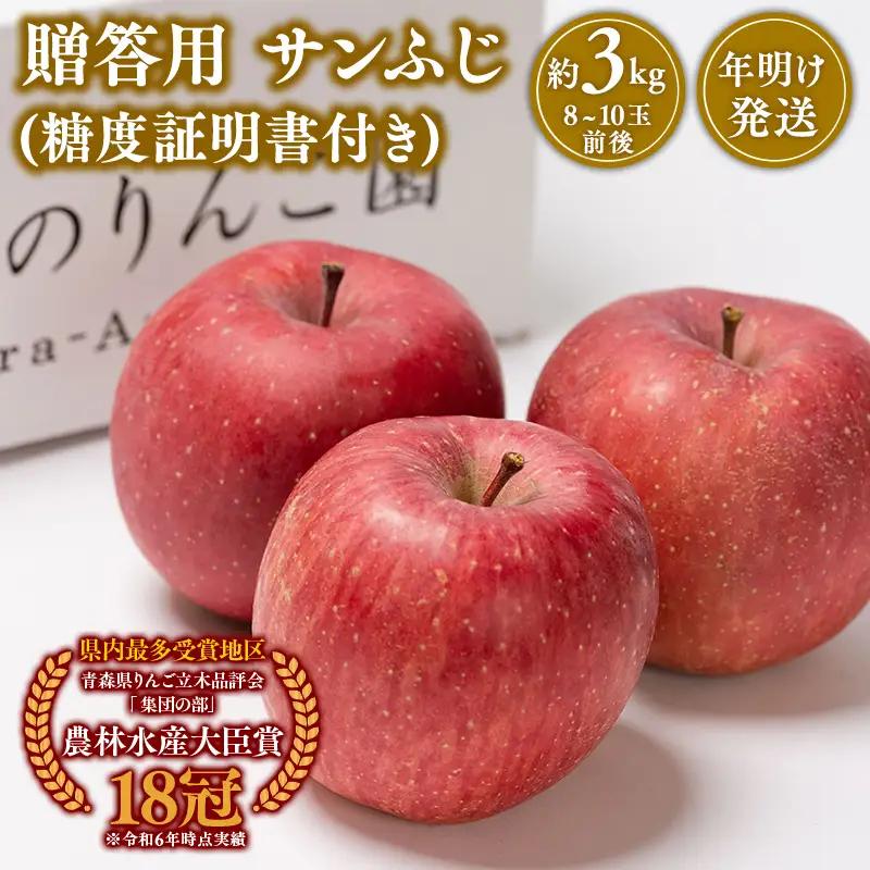 りんご 贈答用  サンふじ 約3kg 青森県平川市産 りんご