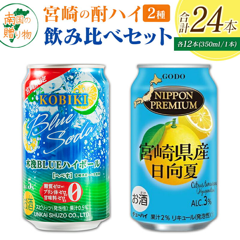 【ふるさと納税】宮崎の酎ハイ 2種 飲み比べ 350ml缶×各12本 （木挽BLUEハイボール へべす | NIPPON PREMIUM 宮崎県産日向夏）お酒 詰め合わせ セット