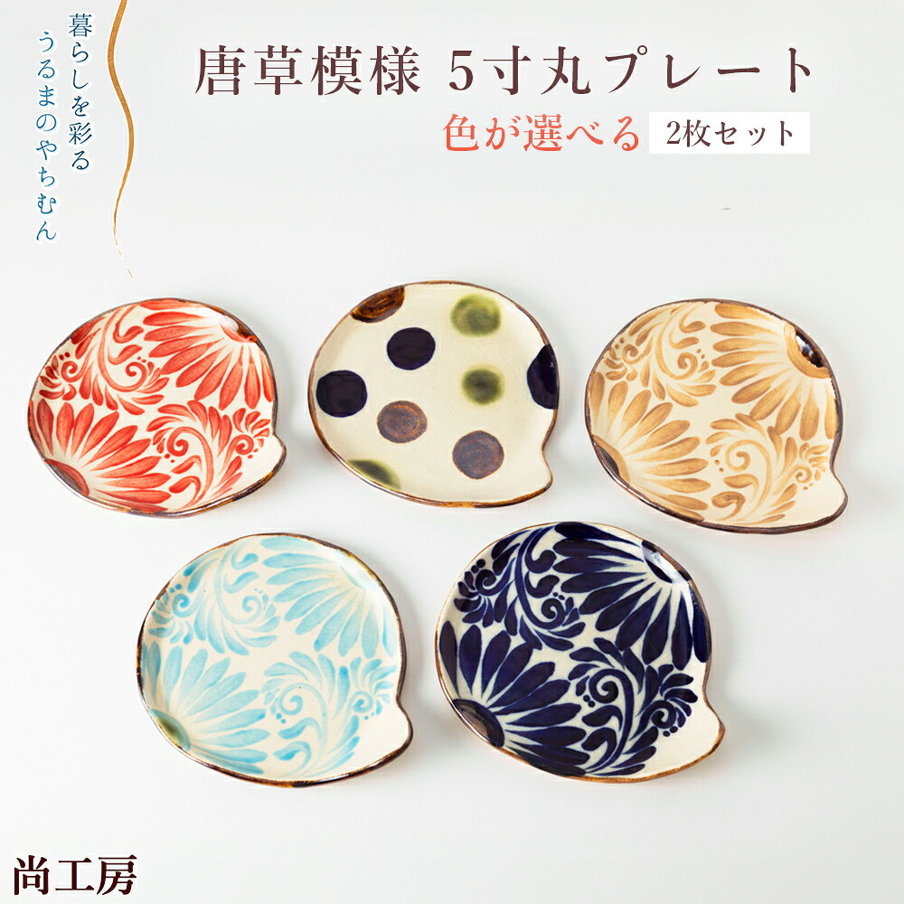 【ふるさと納税】＜色が選べる！＞ 唐草模様 5寸丸プレート　2枚セット【尚工房】