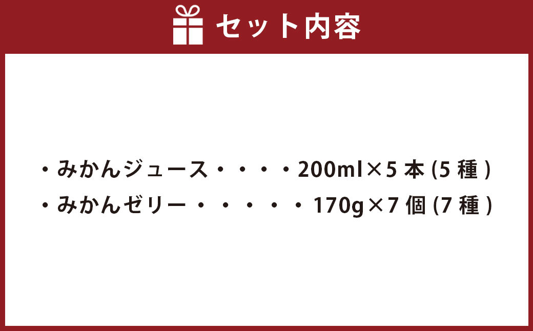 愛媛みかん果汁100%ストレートジュースとゼリーのギフトセット（200ml×5本、ゼリー7個組）（503） 