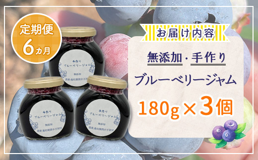 【定期便6カ月】北海道 豊浦町産 無添加手作り ブルーベリージャム180g×3個  TYUS011