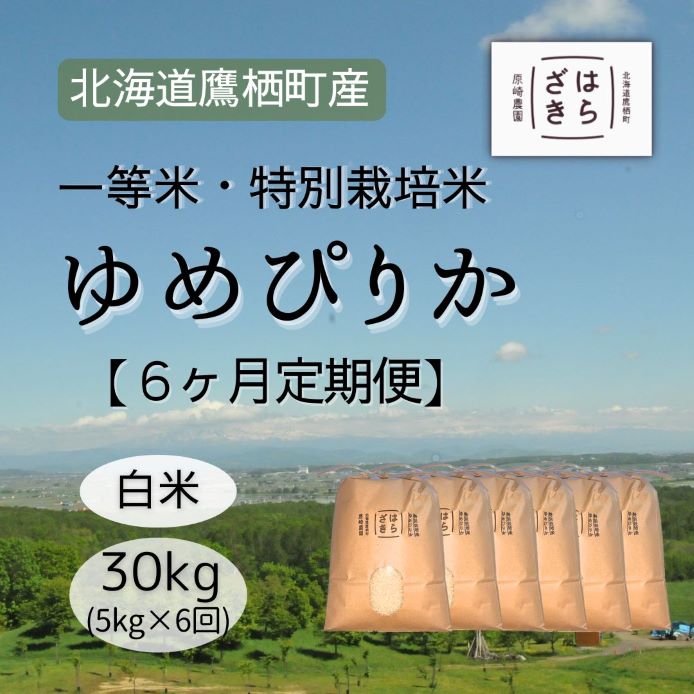 【ふるさと納税】F024 6ヶ月定期便 【令和7年産】一等米・特別栽培米 30kg【ゆめぴりか白米】5kg×6ヶ月（農薬7割減）北海道 鷹栖町 原崎農園
