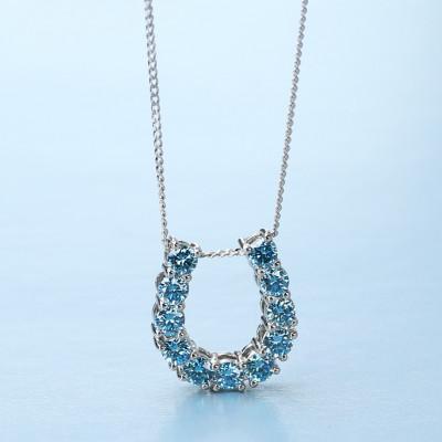 ふるさと納税 大津市 【プラチナ900 ラボブルーダイヤネックレス 0.363ct】50cm 馬蹄ばていペンダント Pt