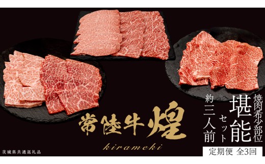 【定期便】＜全3回＞ 【 常陸牛 煌 】 焼肉 希少部位 堪能セット 約3人前 (茨城県共通返礼品)  牛肉 ブランド牛 きらめき 和牛 A5 黒毛和牛 国産黒毛和牛 国産牛 希少 贈答 ギフト