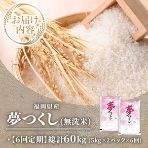 ≪令和7年産新米≫【6回定期便・無洗米】【食味鑑定士厳選】福岡県産 夢つくし(総計60kg・5kg×2袋×6回) 米 無洗米 お米 おこめ ごはん ゆめつくし ご飯 常温 福岡県産 ブランド米 定期便