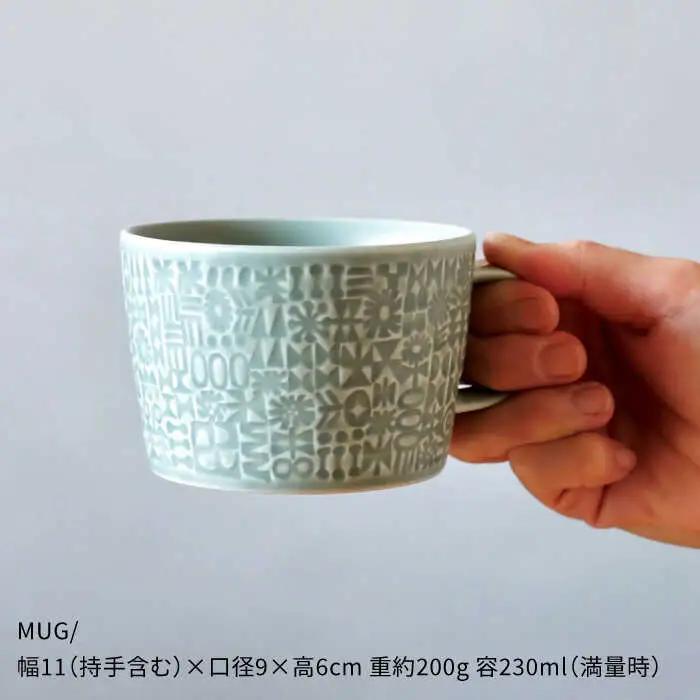 【波佐見焼】PATTERNED PLATE・MUG ペア 4点セット squall gray＋yellow 食器 皿 【BIRDS’ WORDS】 [CF004] 波佐見焼
