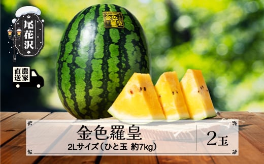 先行予約 金色羅皇 こんじきらおう 尾花沢産スイカ 2Lサイズ 約7kg×2玉 7月下旬～8月中旬頃発送 令和7年産 2025年産 観光物産 kb-sukr22