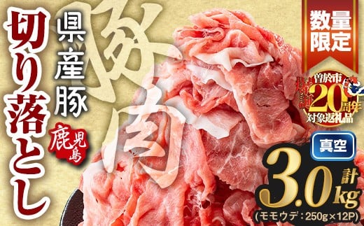 ＜2026年3月中に発送予定＞鹿児島県産 豚肉切り落とし (計3.0kg) 真空パック 豚肉 切り落とし【Rana】A1016-03-R
