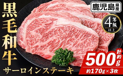 i1331 鹿児島県産 黒毛和牛 サーロインステーキ(計約500g・約170g×3枚) 国産 九州産 鹿児島産 黒毛和牛 牛肉 国産牛 サーロイン ステーキ 冷凍配送 【スターゼン】