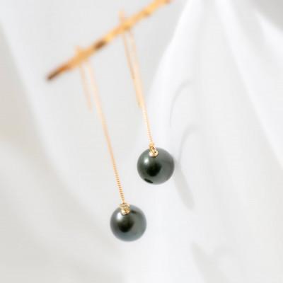 ふるさと納税 神戸市 黒蝶真珠(タヒチパール)K10 イエローゴールド アメリカンピアス ベネチアン 60mm