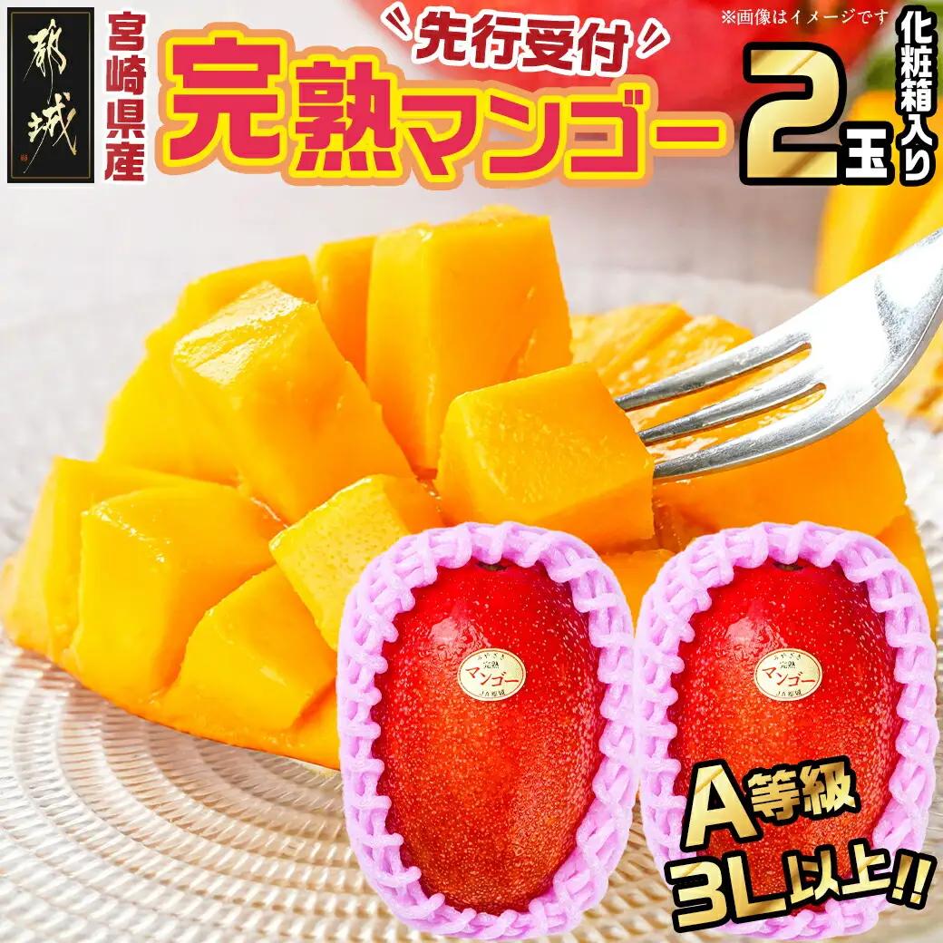 【先行受付!】宮崎県産完熟マンゴー(A等級) 【3L以上×2玉】化粧箱入り≪2026年5月中旬以降順次お届け≫〔AE-0112〕