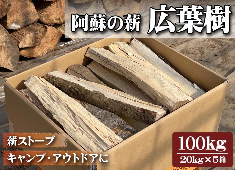 【阿蘇の薪】 広葉樹100kg 【20kg×5箱 キャンプ 薪 暖炉 薪ストーブ アウトドア 人気 おすすめ 再生可能エネルギー サクラ クヌギ ハサコ カシ 熊本 阿蘇 熊本県 阿蘇市 返礼品名(カナ)