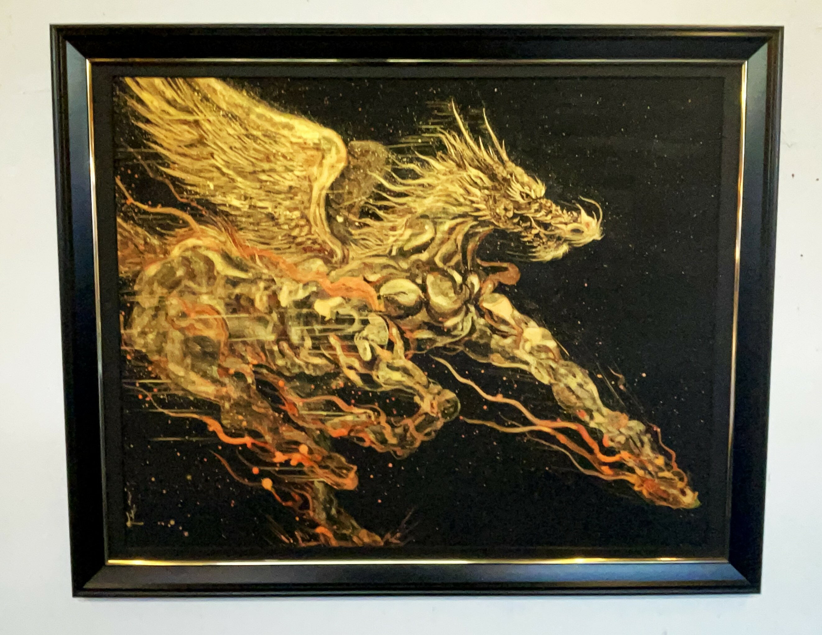 【ふるさと納税】現代水墨画家　絵師白道　「火の龍馬」 絵画 アート インテリア 手描き 一筆 龍 日本画 現代アート ハンドメイド作品 水墨画 かっこいい 作品 縁起 風水 芸術 2026年 午年 うま 馬 干支 [mt2167]