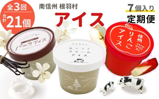 全3回〈翌月から発送開始〉★NEWフレーバーが入った！3種類のアイス定期便 南信州根羽村産アイス が毎月7個届く！ 合計21個 アイス アイスクリーム ソフトクリーム バニラアイス りんご 果物 ジャム 長野県 根羽村 ソフトクリーム スイーツ  15000円 15,000円
