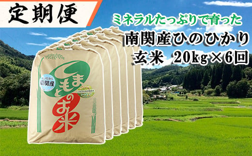 
隔月発送【定期便6回】ミネラルたっぷりで育ったお米 玄米 20kg×6回
