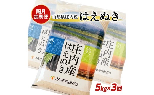 ≪隔月3回定期便≫ はえぬき 5kg×3回 計15kg 山形県庄内産 隔月で中旬にお届け 東北 山形県 酒田市 庄内地方 米 精米 白米 お米 ごはん ご飯 庄内米 農協 JA 小分け 少人数 隔月 定期便 産地直送 JA庄内みどり SE0523