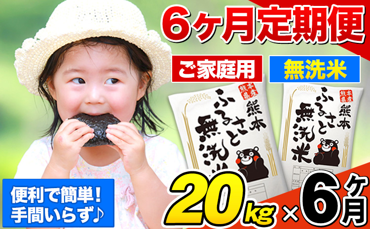 【6ヶ月定期便】熊本ふるさと無洗米 20kg 訳あり《お申込み月の翌月から出荷開始》 熊本県産 無洗米 5kg×4袋---mifune_lcl_117_mo6num1---