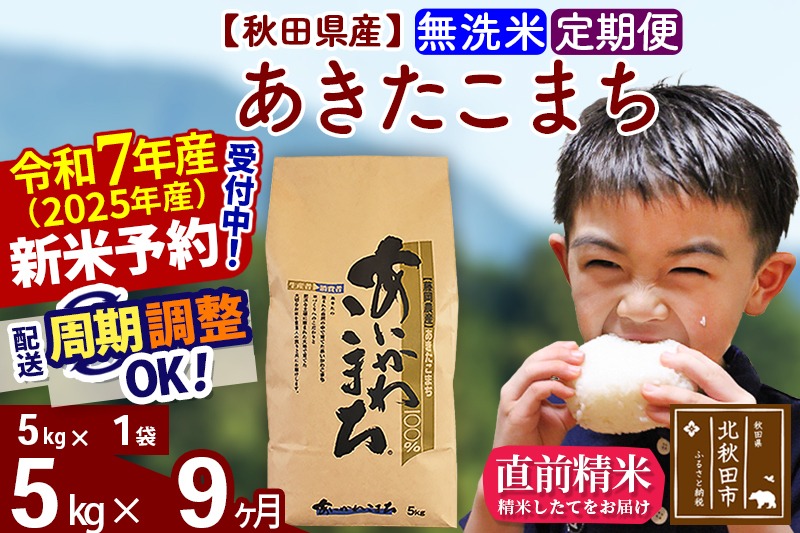 ※令和7年産 新米予約※《定期便9ヶ月》秋田県産 あきたこまち 5kg【無洗米】(5kg小分け袋) 2025年産 お届け時期選べる お届け周期調整可能 隔月に調整OK お米 藤岡農産|foap-30309